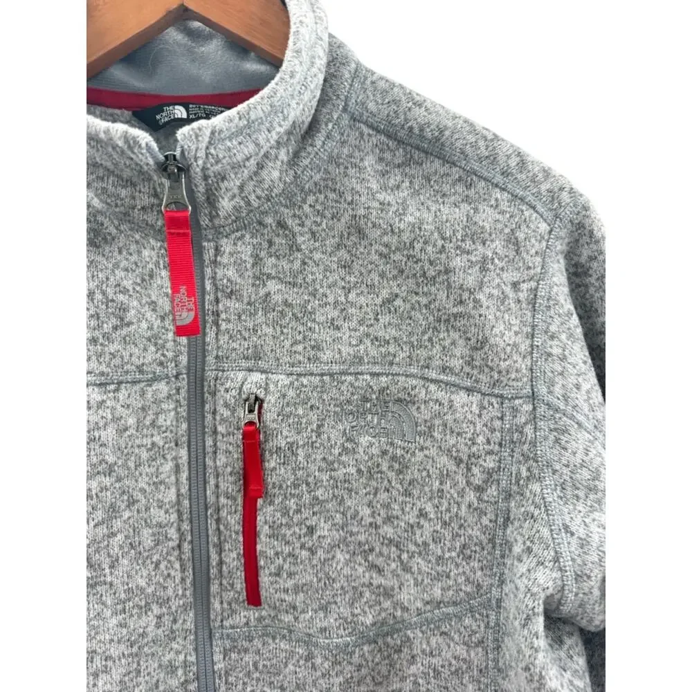 The North Face Boy’s Gordon Lyons Fleece Full Zip Jacket Gray Red Size XL 18-20